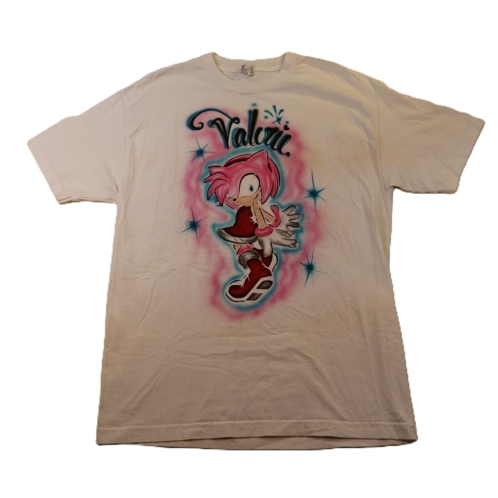 Alstyle Mens L T-Shirt White Airbrushed Amyโ Rose Sonic "Valerie" Custom Graphic